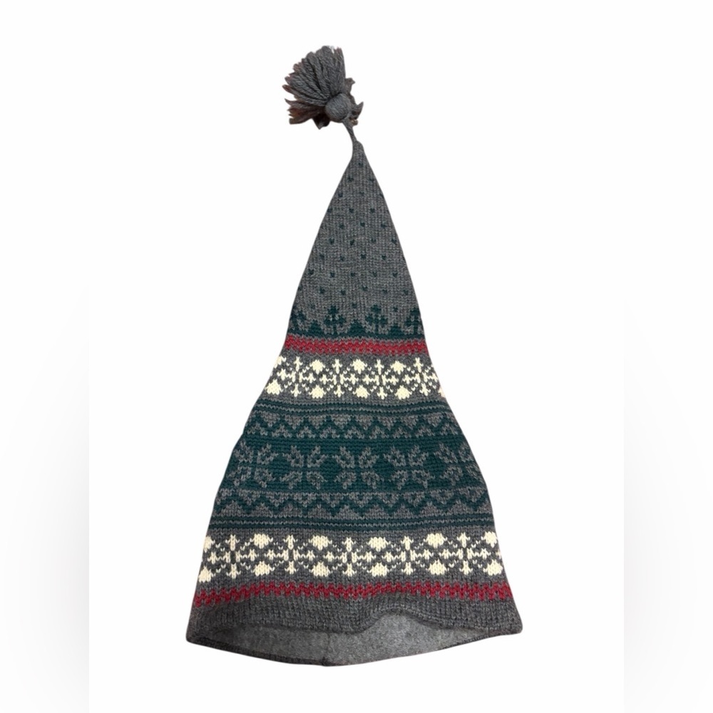 Eddie Bauer Fair Isle 100% Wool Gray Knit Hat w Tassel Ski Snow Winter Vintage - Picture 2 of 7